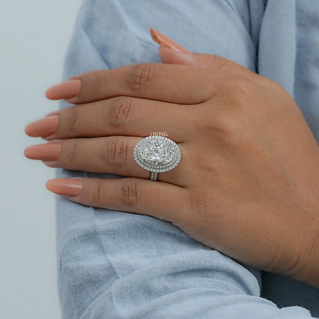 Oval Cut Double Halo Accent Diamond Ring
