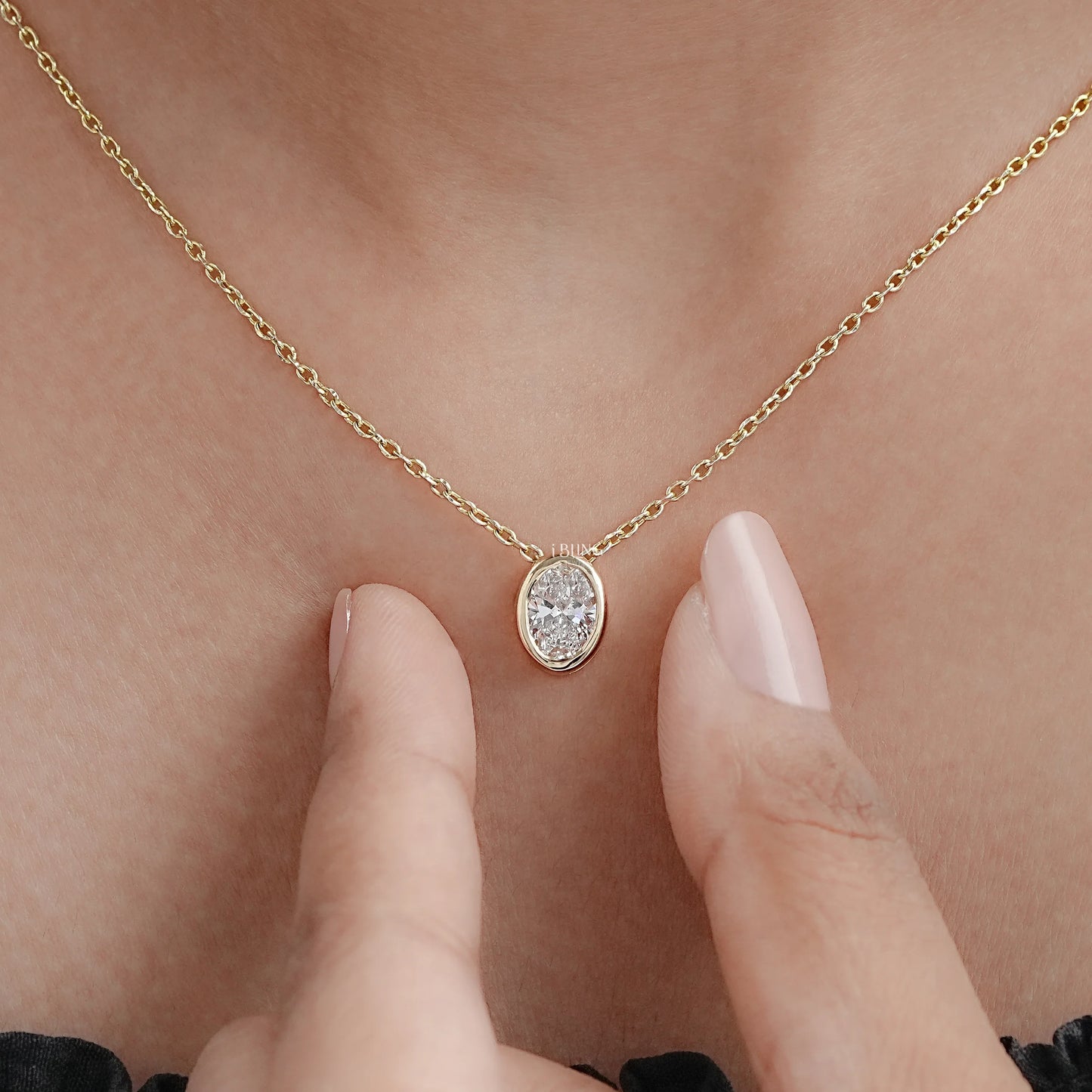 Bezel Set Oval Lab Diamond Solitaire Necklace