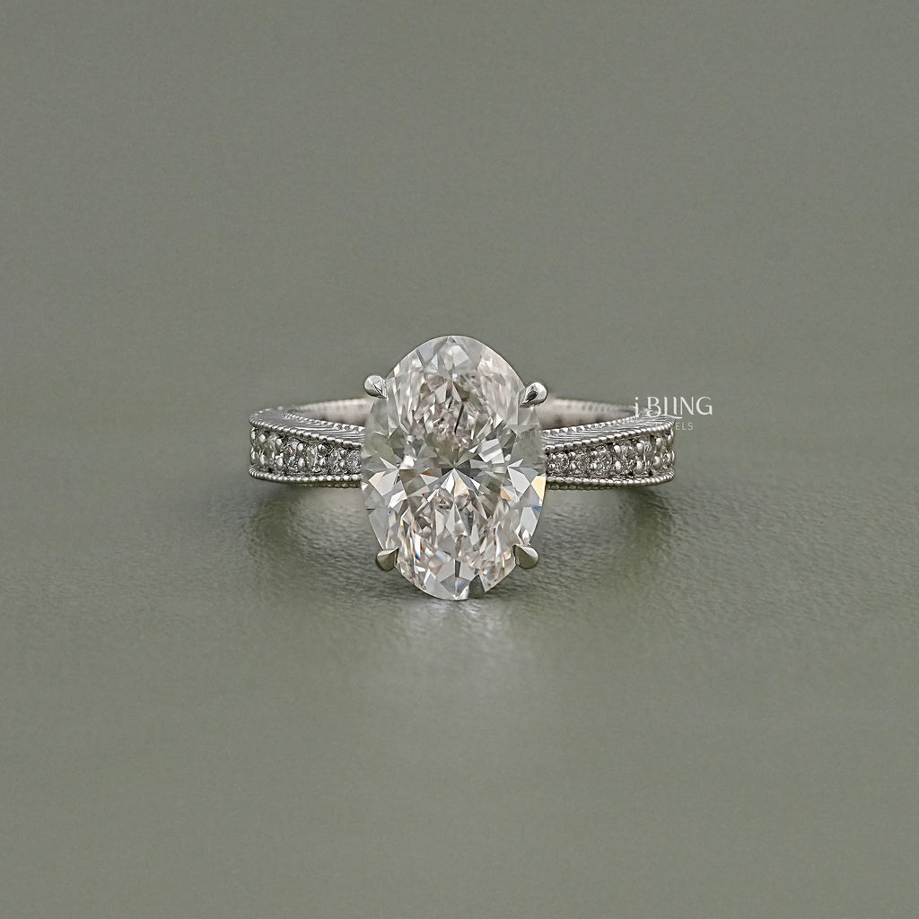 Oval Lab Diamond Solitaire Accent Filigree Ring