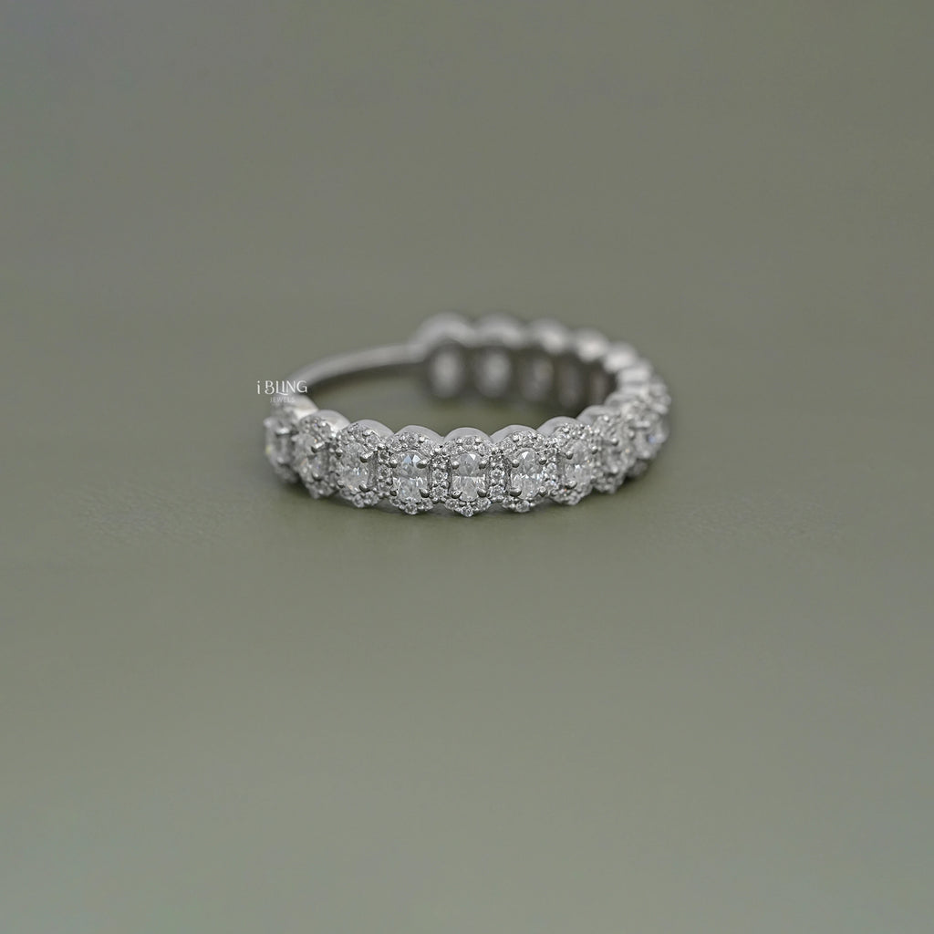 Oval Cut Lab Grown Diamond Halo Half Eternity Wedding Band
