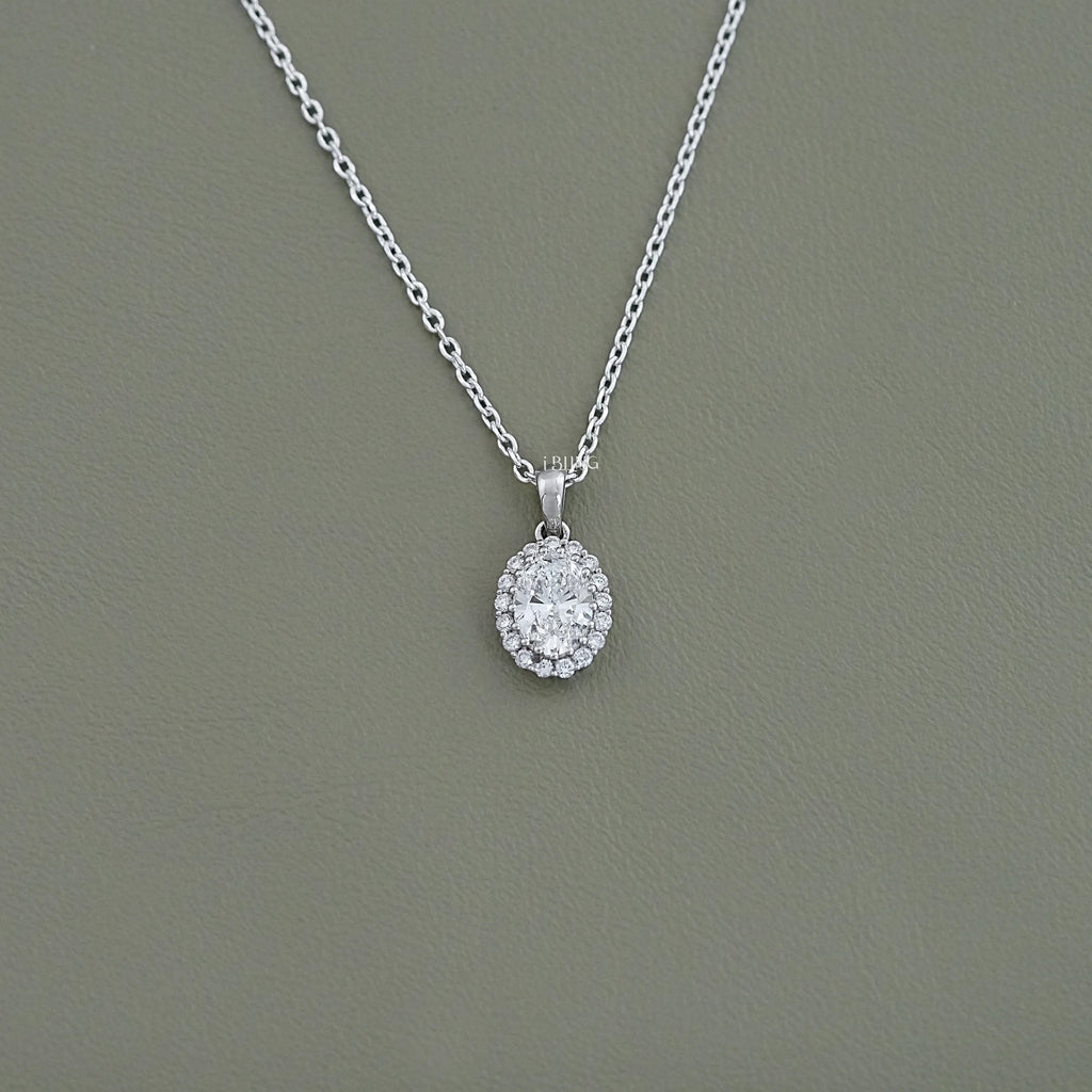 Oval Lab Grown Diamond Halo Necklace