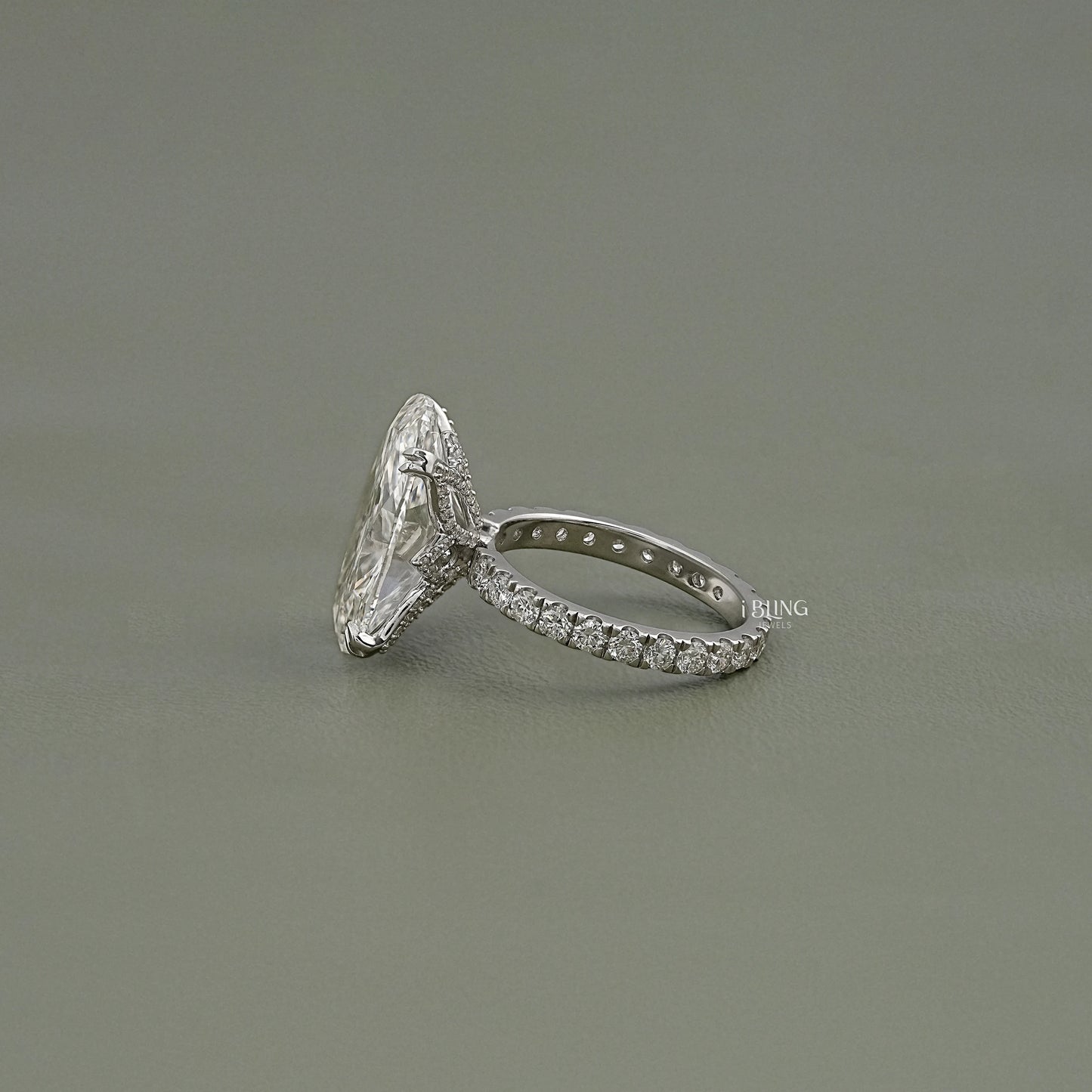 Oval Cut Hidden Halo Accent Diamond Eternity Ring Solitaire Accent Ring