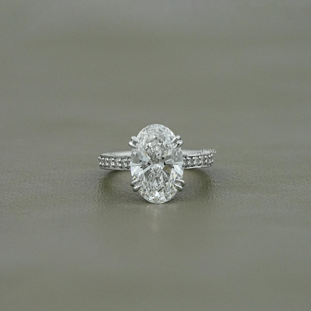 Oval Cut Hidden Halo Pavé Eternity Ring