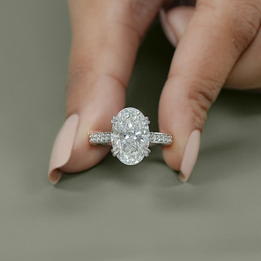 Oval Cut Hidden Halo Pavé Eternity Ring