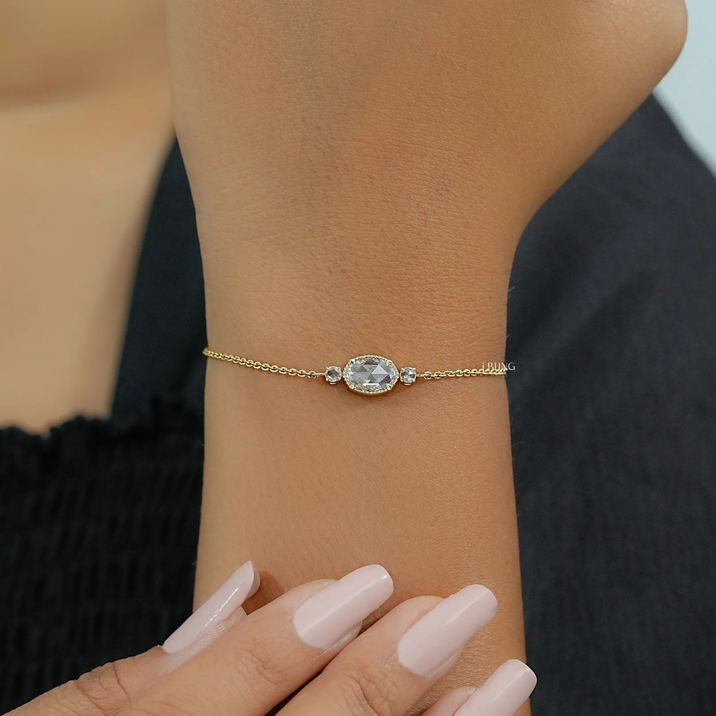 Three Stone Rose Cut Oval Diamond Bracelet
