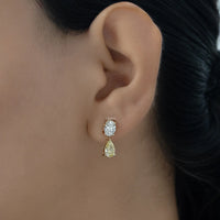 Oval Lab Diamond & Pear Yellow Diamond Dangle Drop Earrings