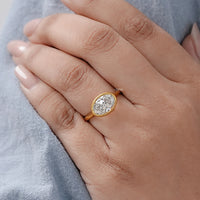East West Oval Lab Diamond Bezel Set Engagement Ring