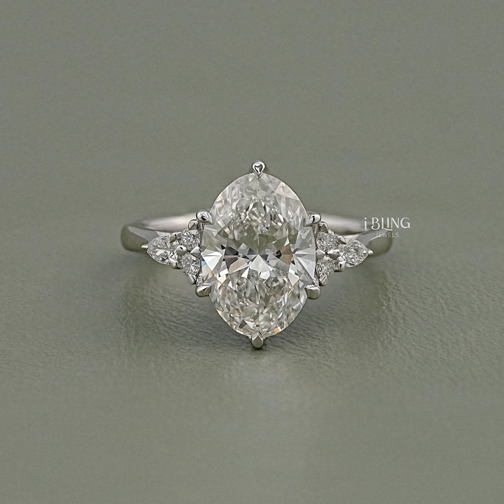Oval Cut Solitaire Accent Diamond Ring