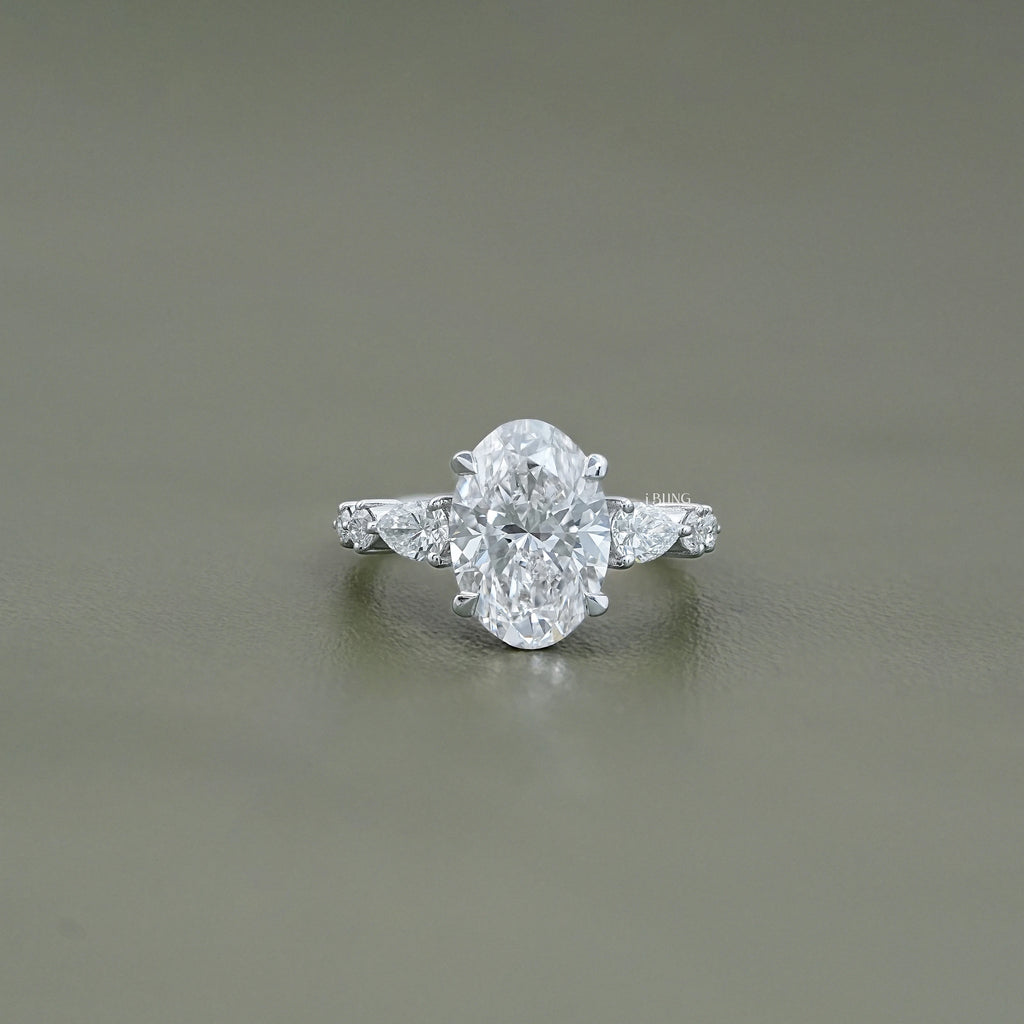 Oval Cut Lab Diamond Solitaire Accent Engagement Ring