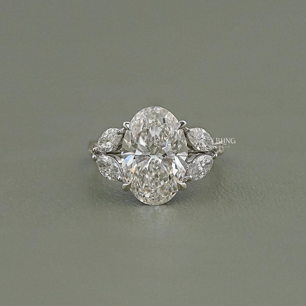 Oval Cut Diamond Solitaire Cluster Engagement Ring