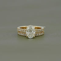 Oval Cut Lab Diamond Solitaire Accent Bridal Ring Set
