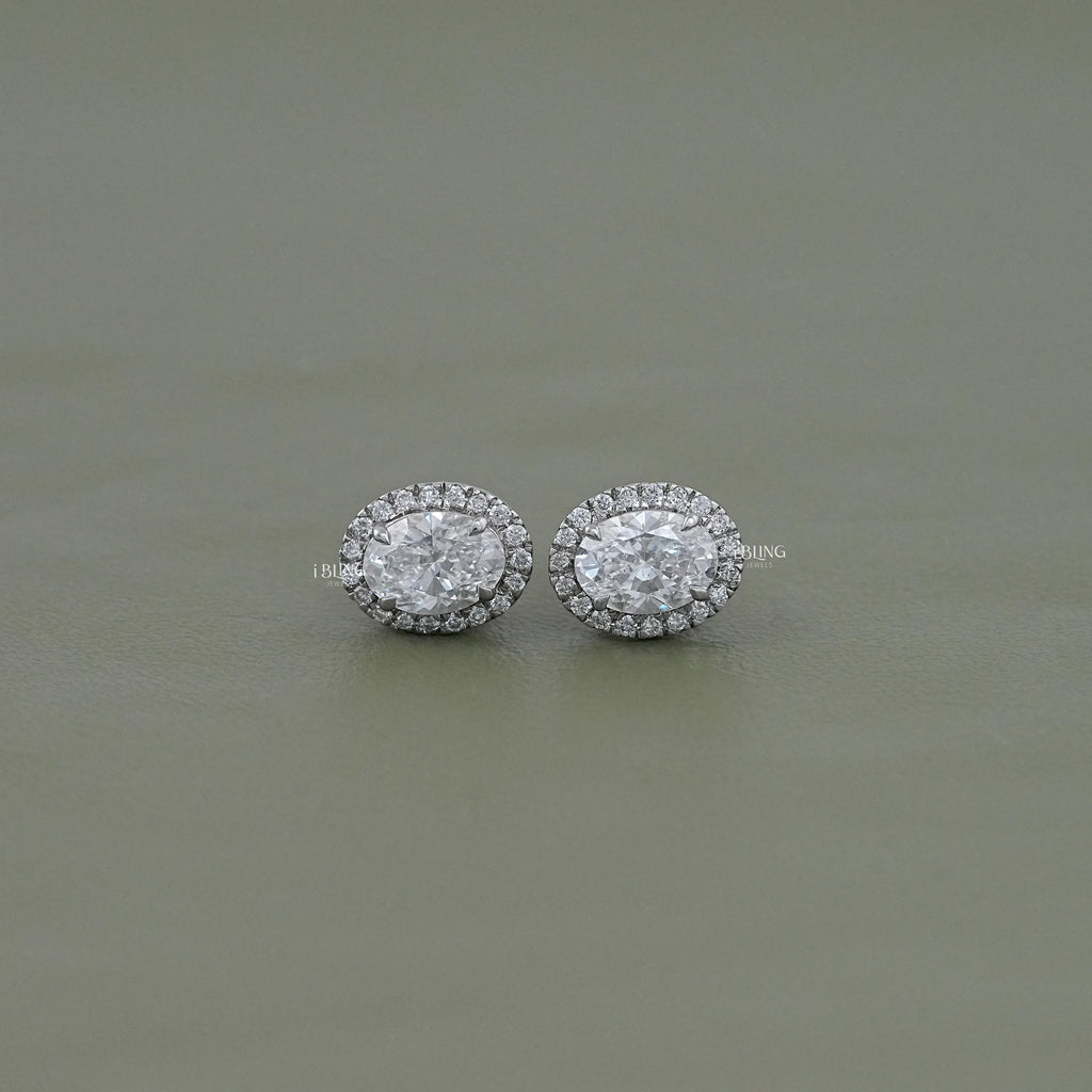 Oval Cut Lab Grown Diamond Halo Stud Earrings