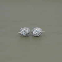 Oval Cut Lab Grown Diamond Halo Stud Earrings