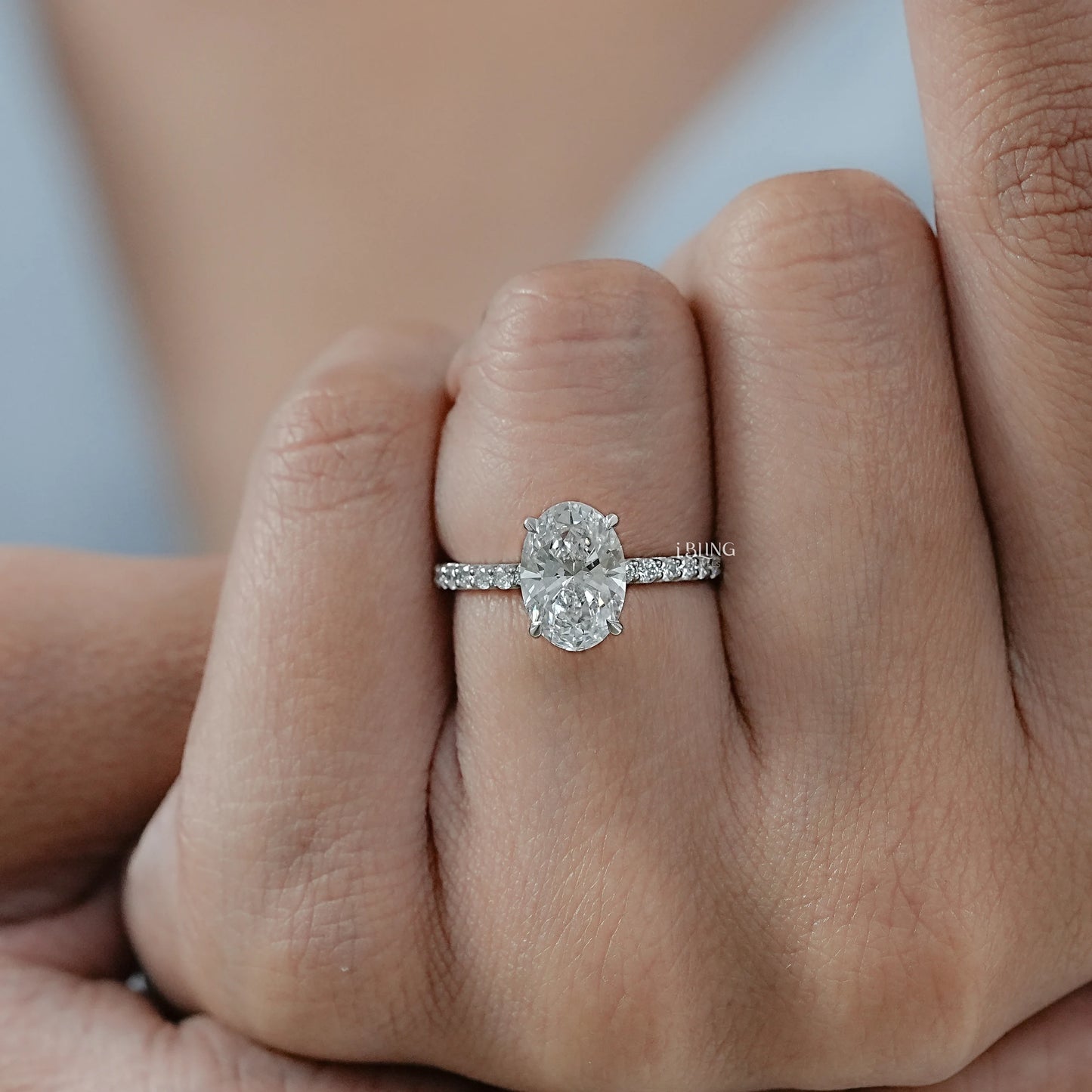 Oval Lab Grown Diamond Solitaire Accent Ring