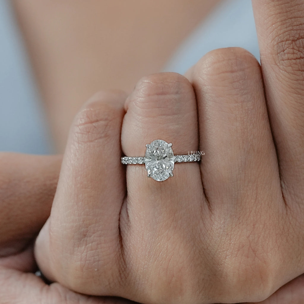 Oval Lab Grown Diamond Solitaire Accent Ring