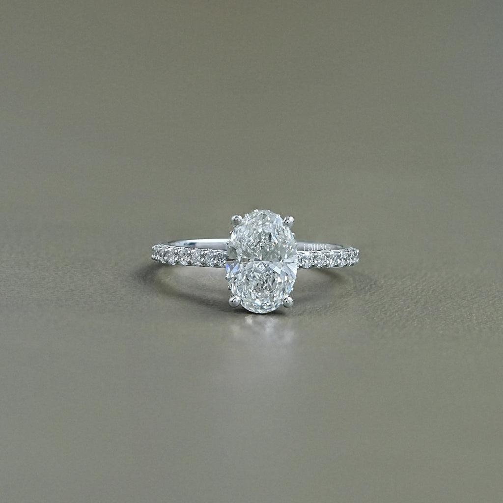 Oval Cut Lab Diamond Hidden Halo Accent Ring