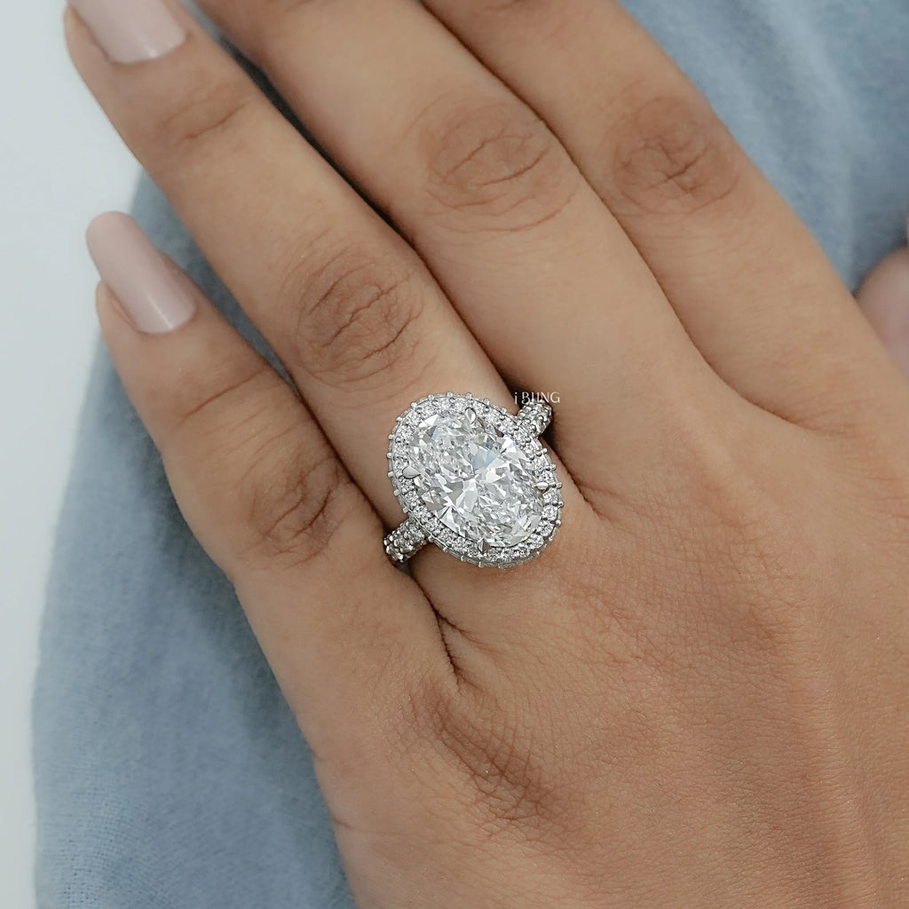 Double Halo Oval Cut Pave Set Ring