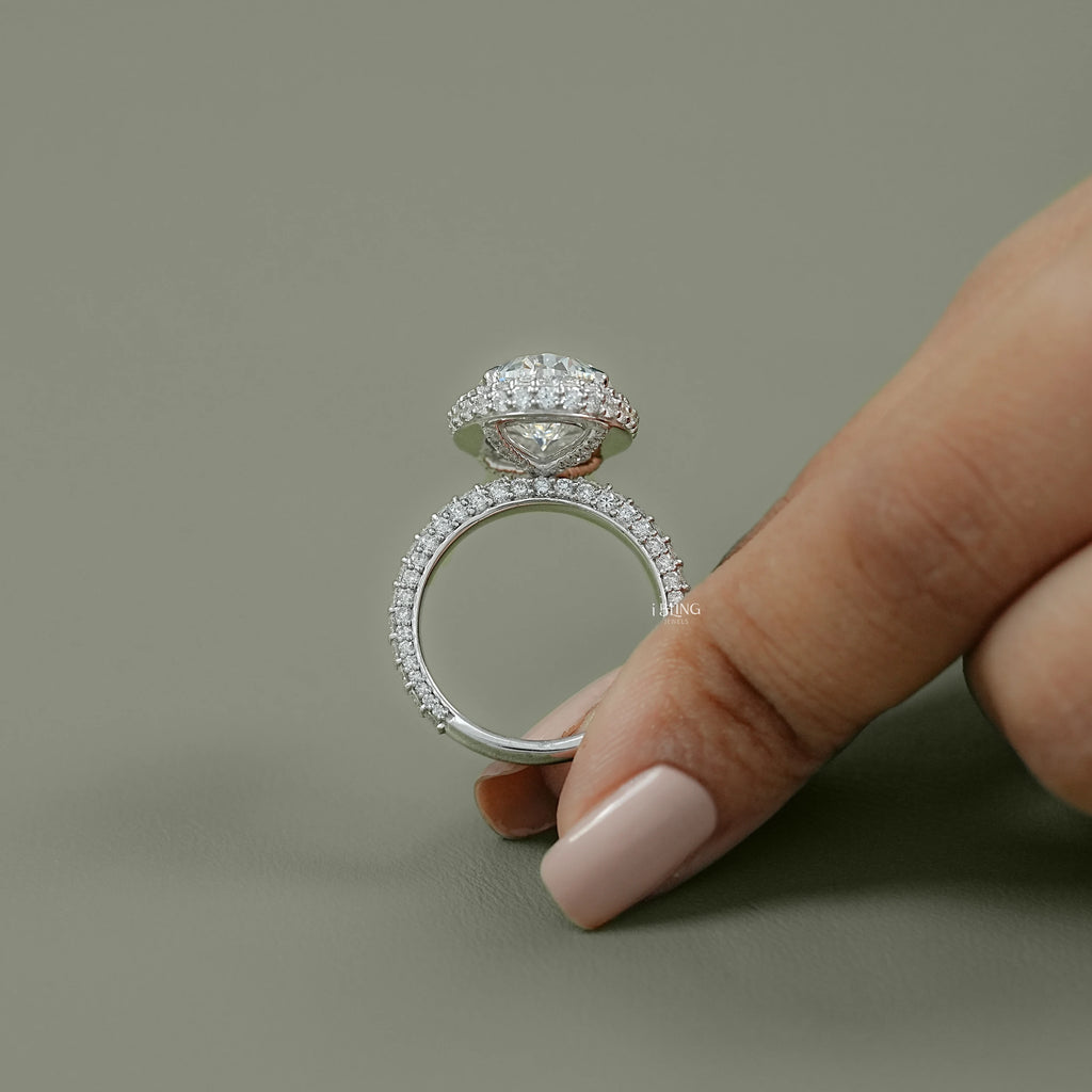 Double Halo Oval Cut Pave Set Ring