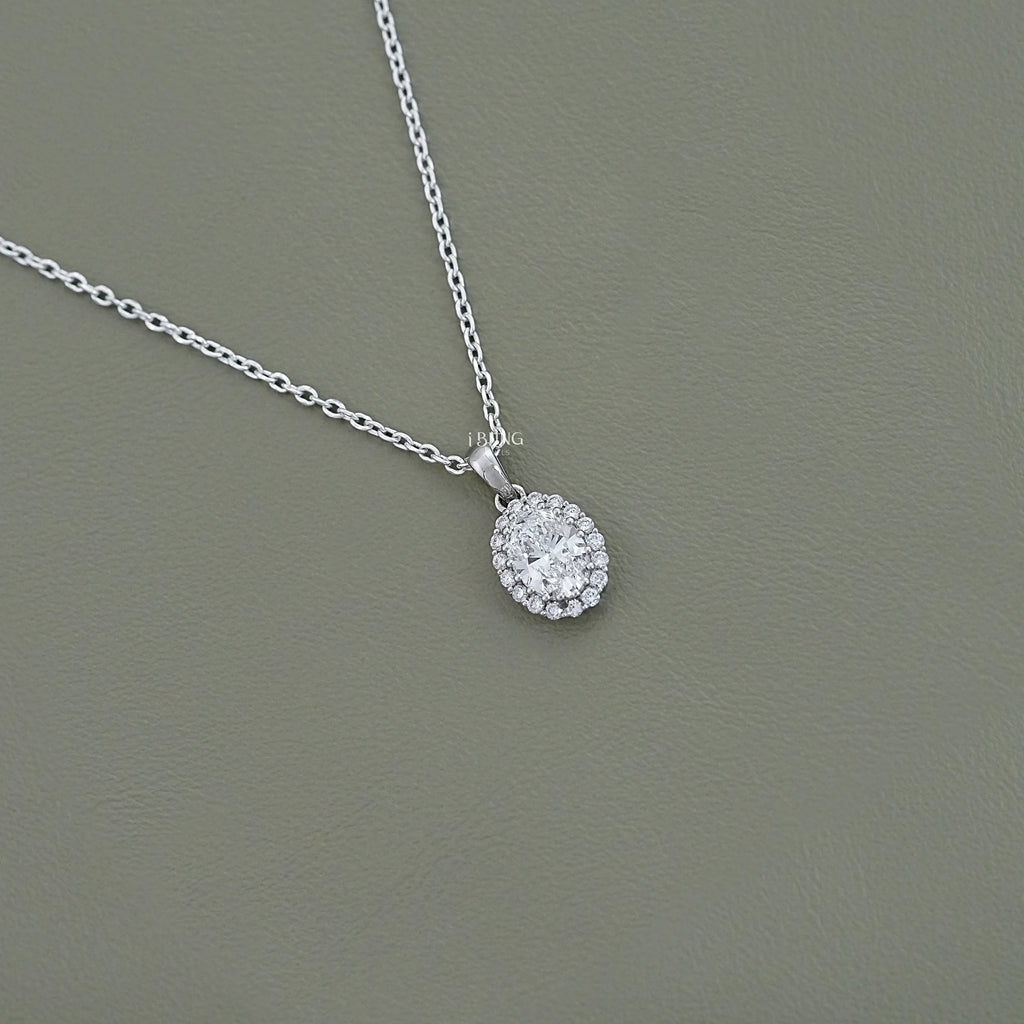Oval Lab Grown Diamond Halo Necklace