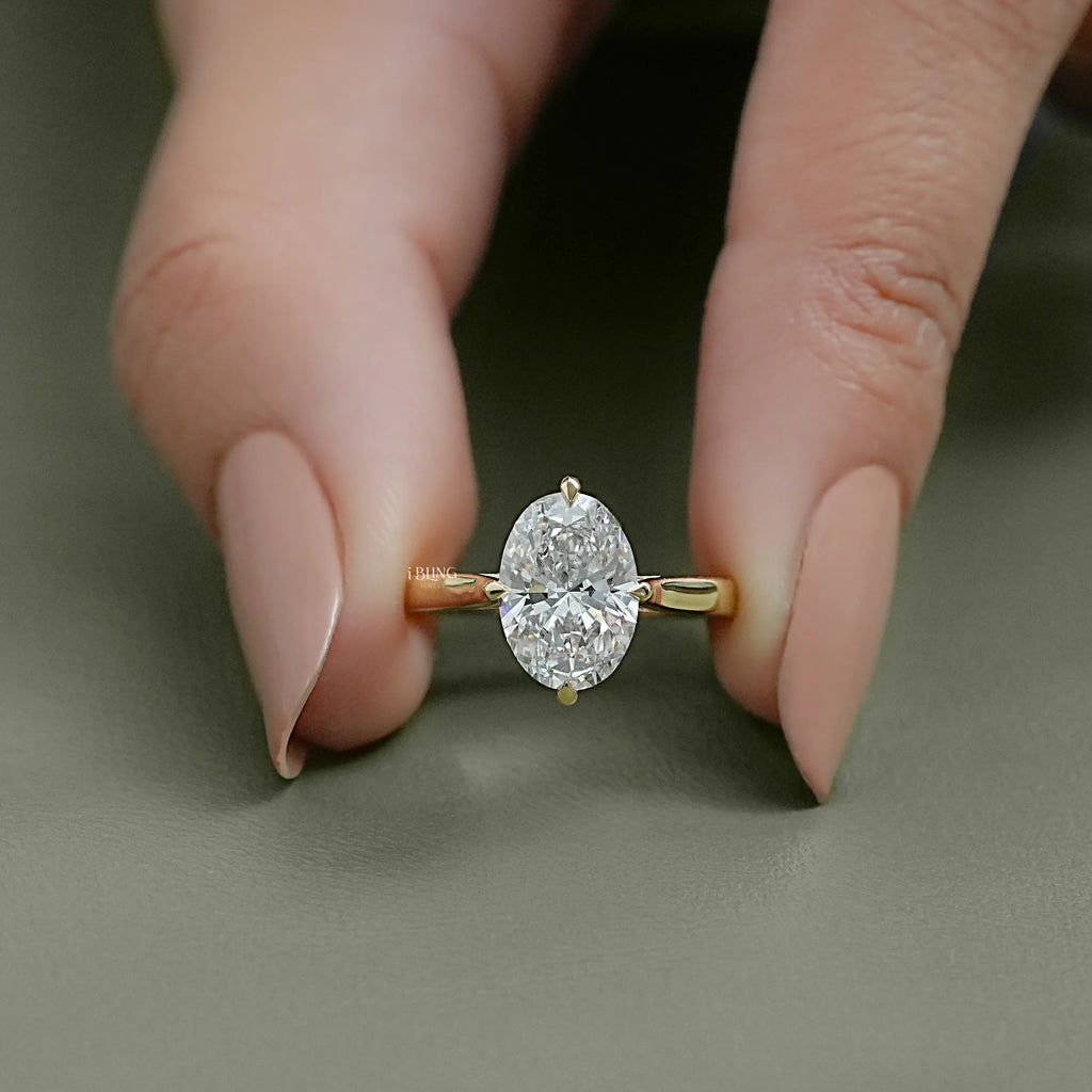 Oval Cut Lab Solitaire Diamond Engagement Ring