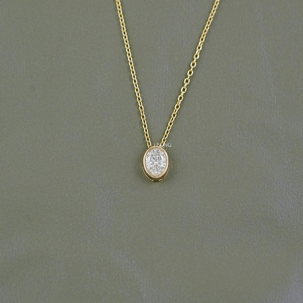 Bezel Set Oval Lab Diamond Solitaire Necklace