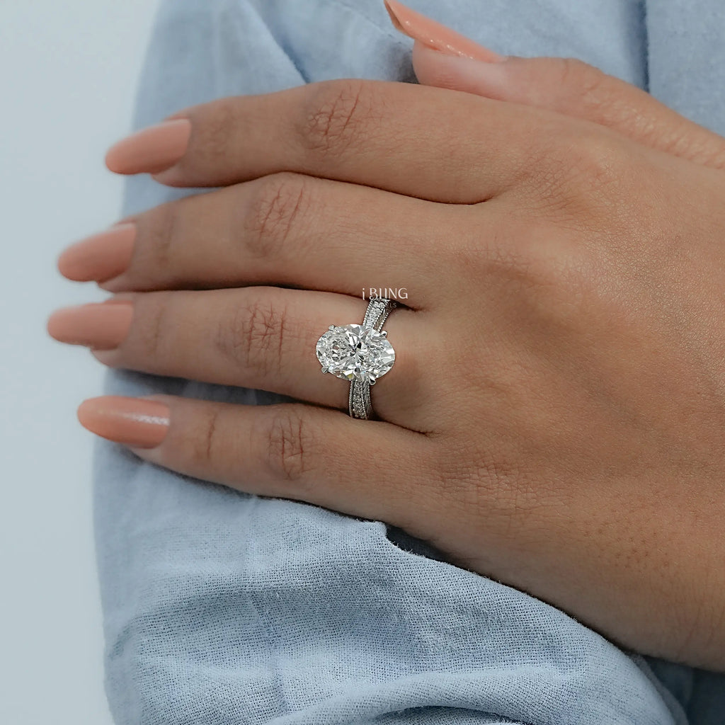 Oval Lab Diamond Solitaire Accent Filigree Ring
