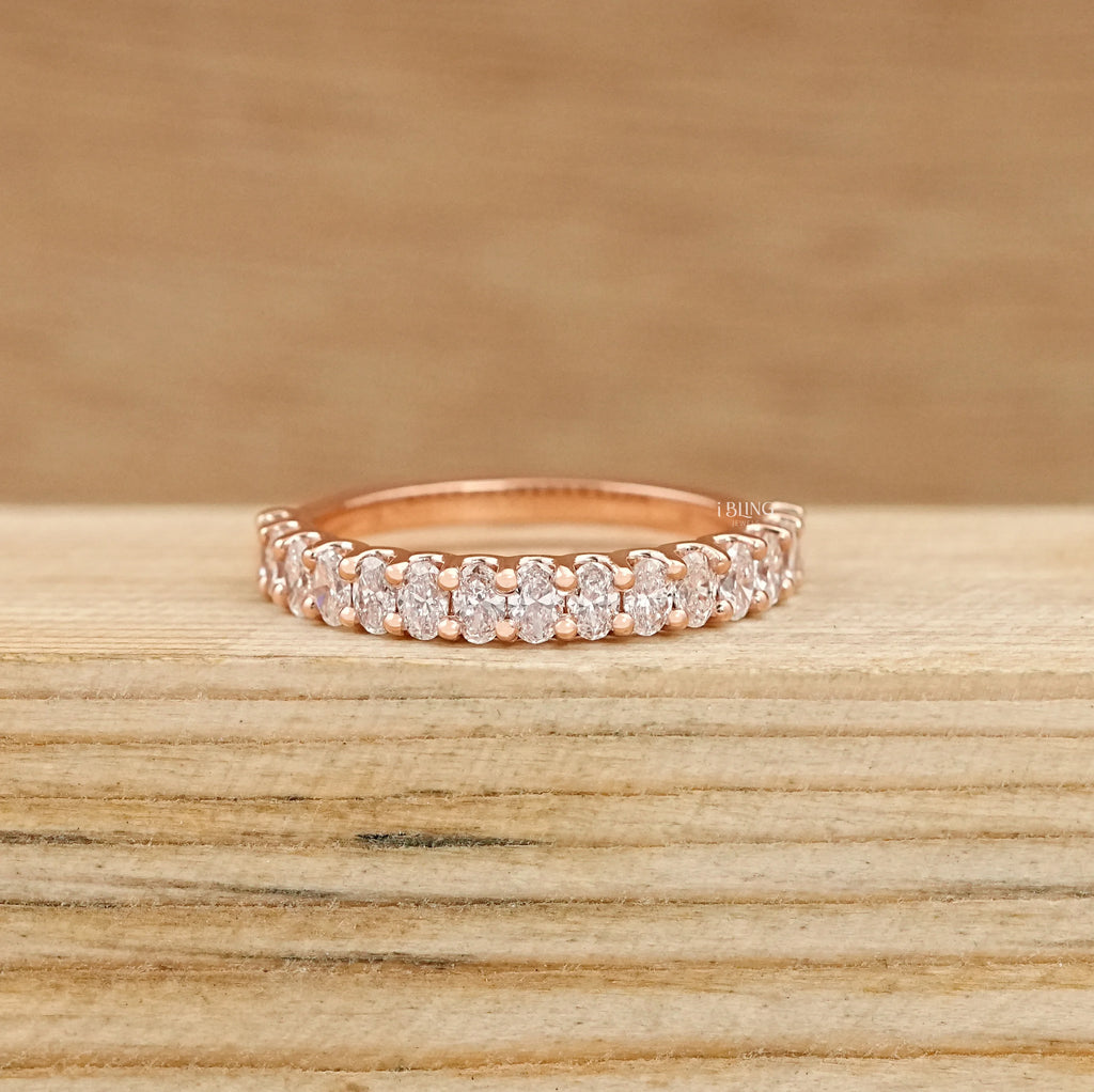 Oval Lab Diamond Half Eternity Wedding Band