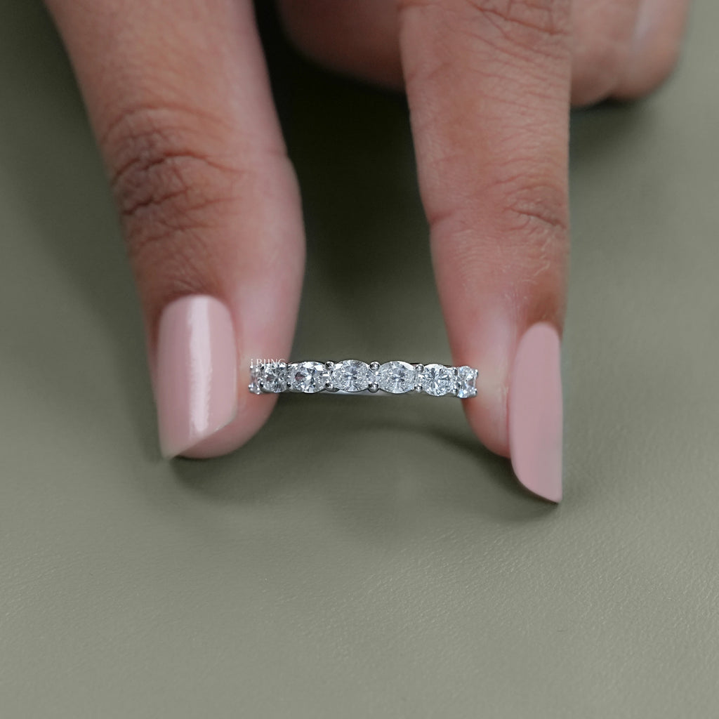 East West Oval Lab Diamond Half Eternity Wedding Band