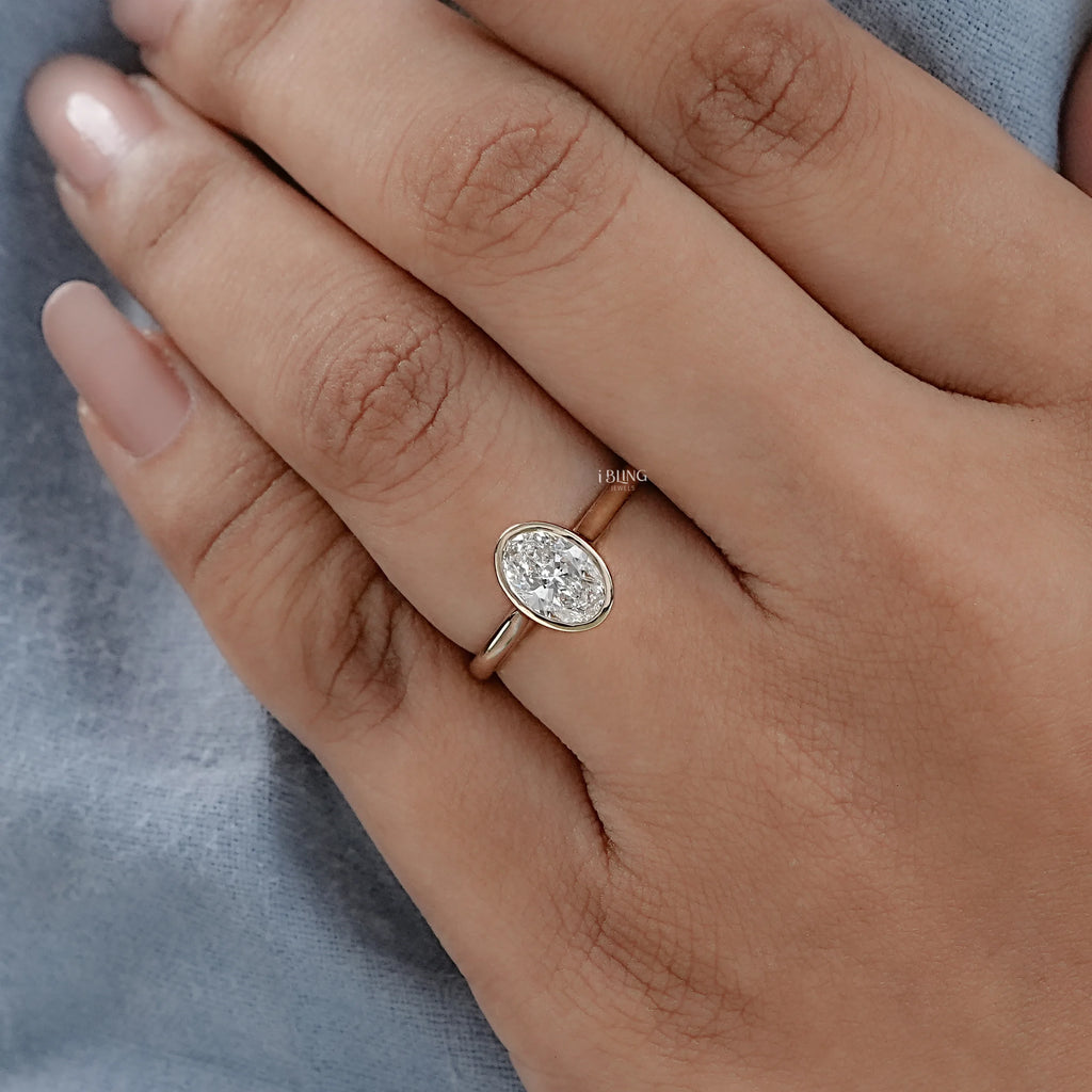 Bezel Oval Lab Diamond Solitaire Engagement Ring