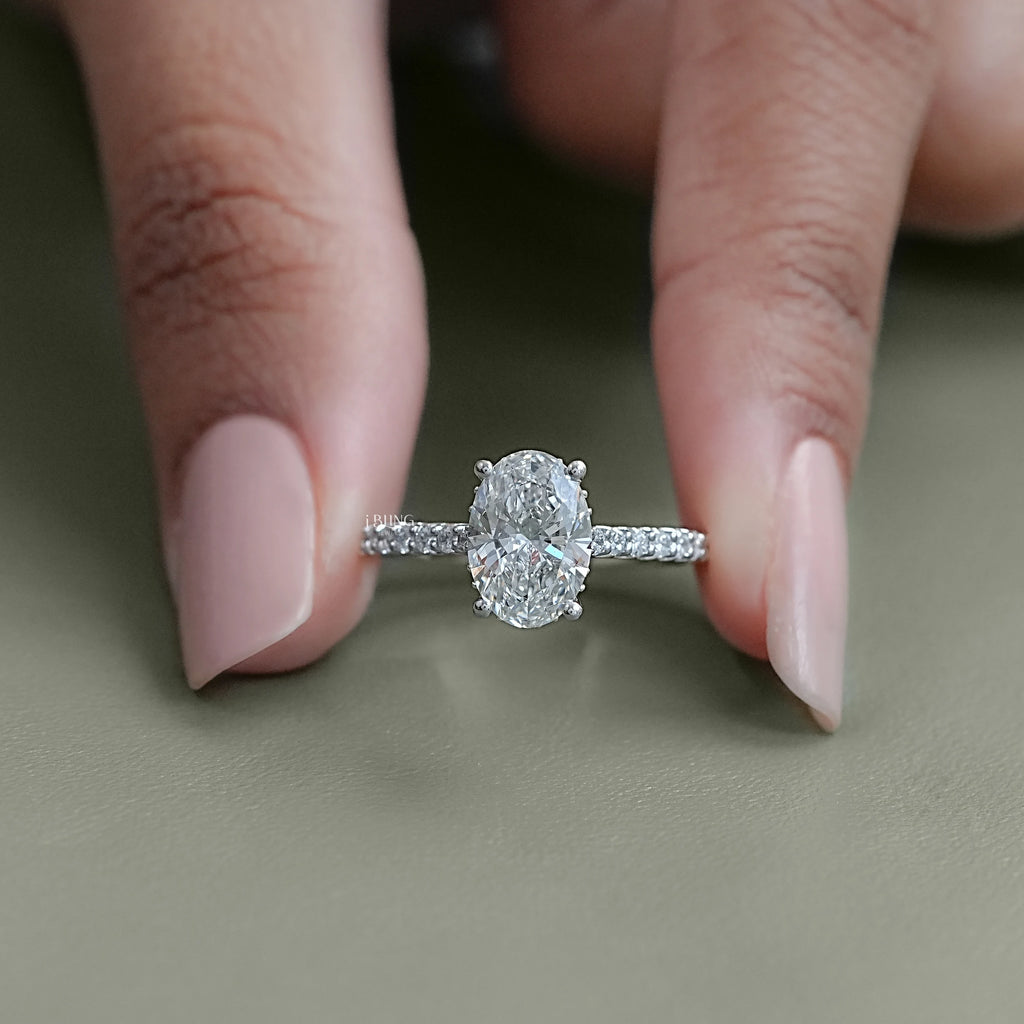 Oval Cut Lab Diamond Hidden Halo Accent Ring