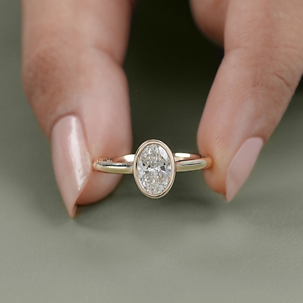 Bezel Oval Lab Diamond Solitaire Engagement Ring