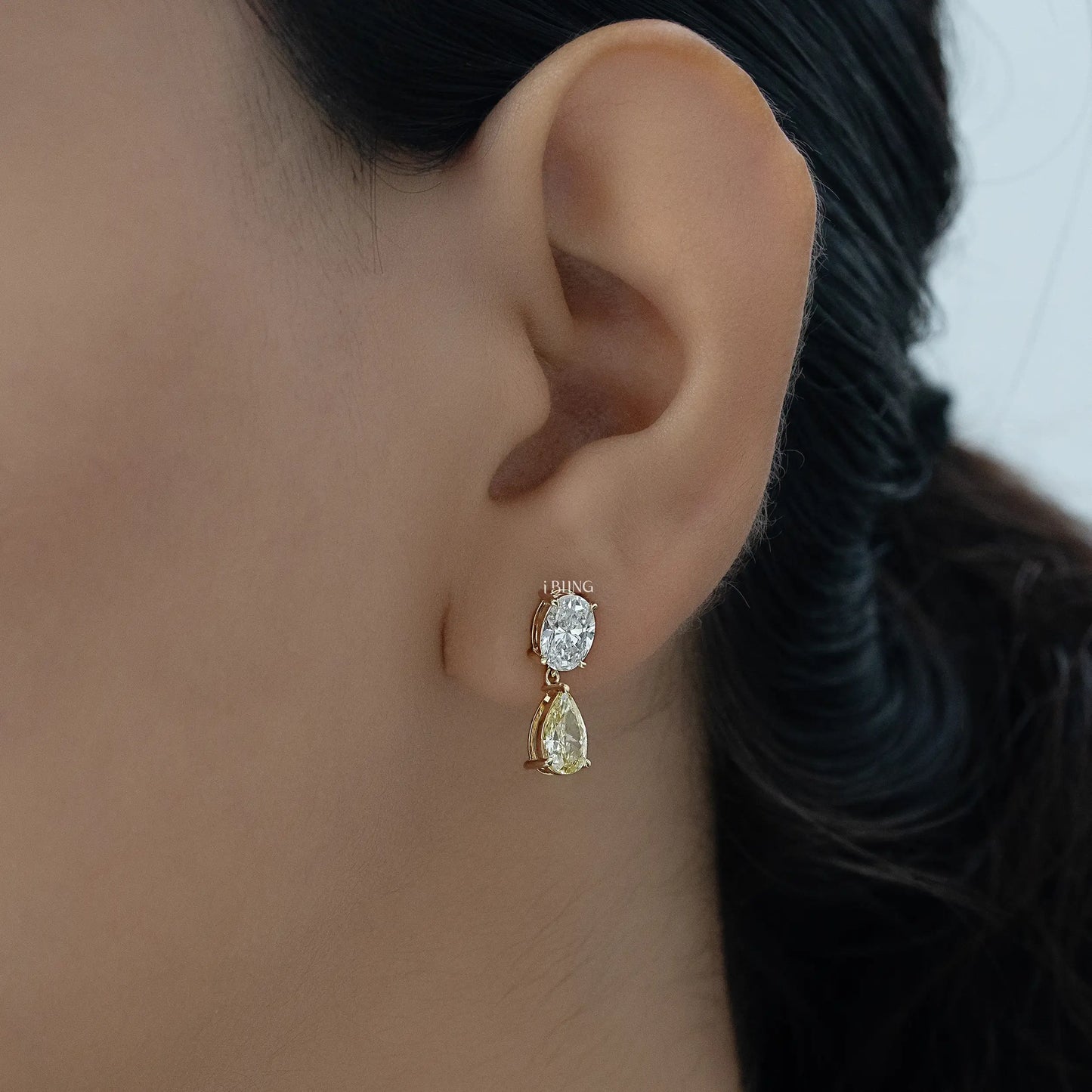 Oval Lab Diamond & Pear Yellow Diamond Dangle Drop Earrings Dangle & Drops