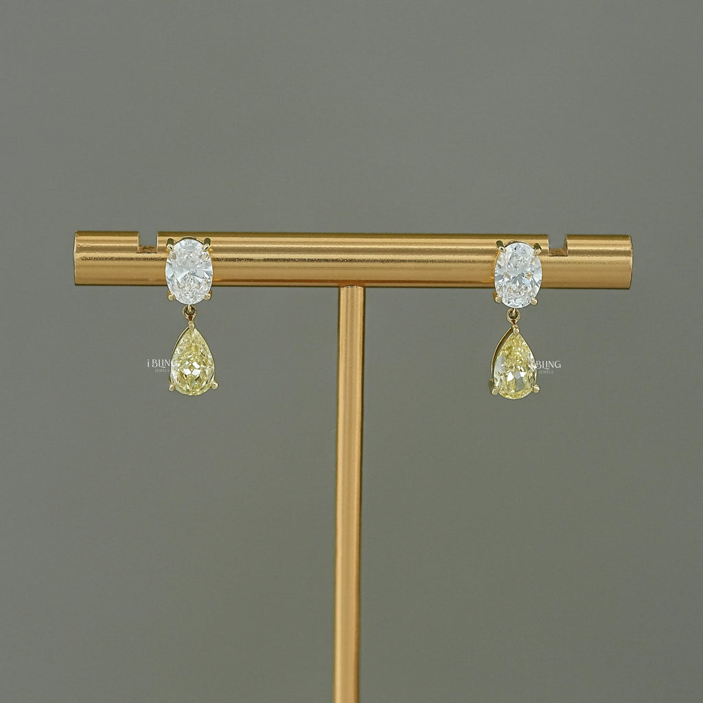 Oval Lab Diamond & Pear Yellow Diamond Dangle Drop Earrings