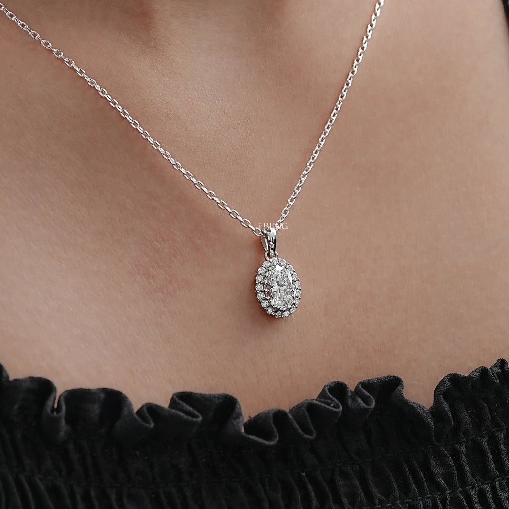 Oval Lab Grown Diamond Halo Necklace