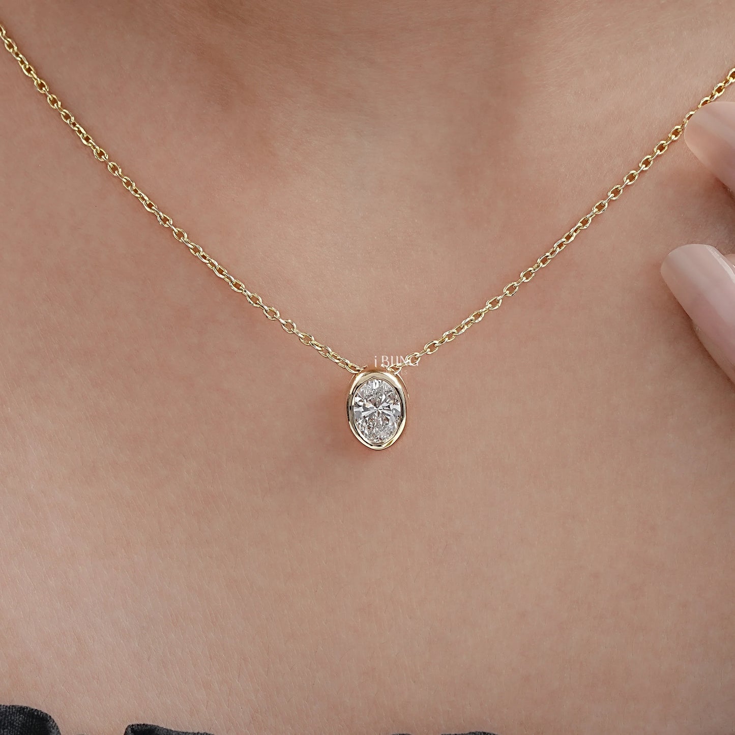 Bezel Set Oval Lab Diamond Solitaire Necklace Pendants