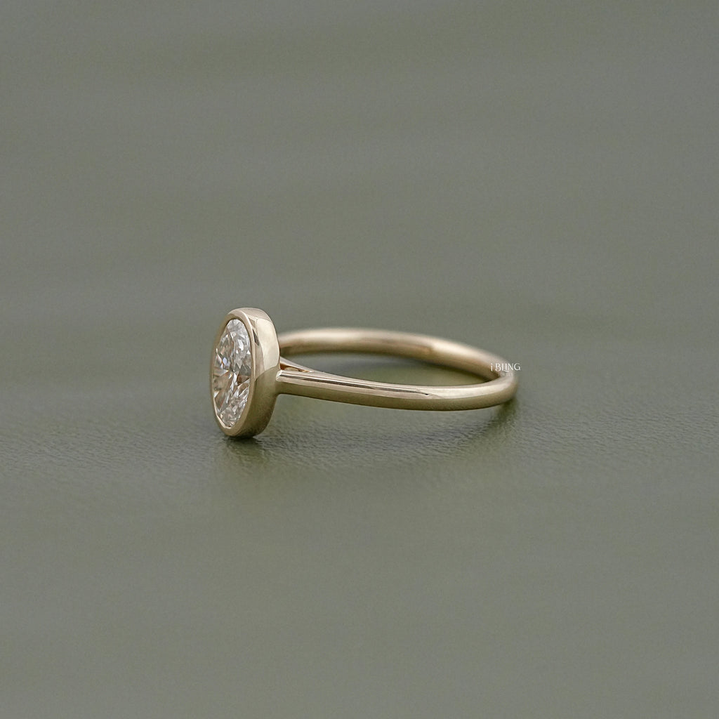 Bezel Oval Lab Diamond Solitaire Engagement Ring
