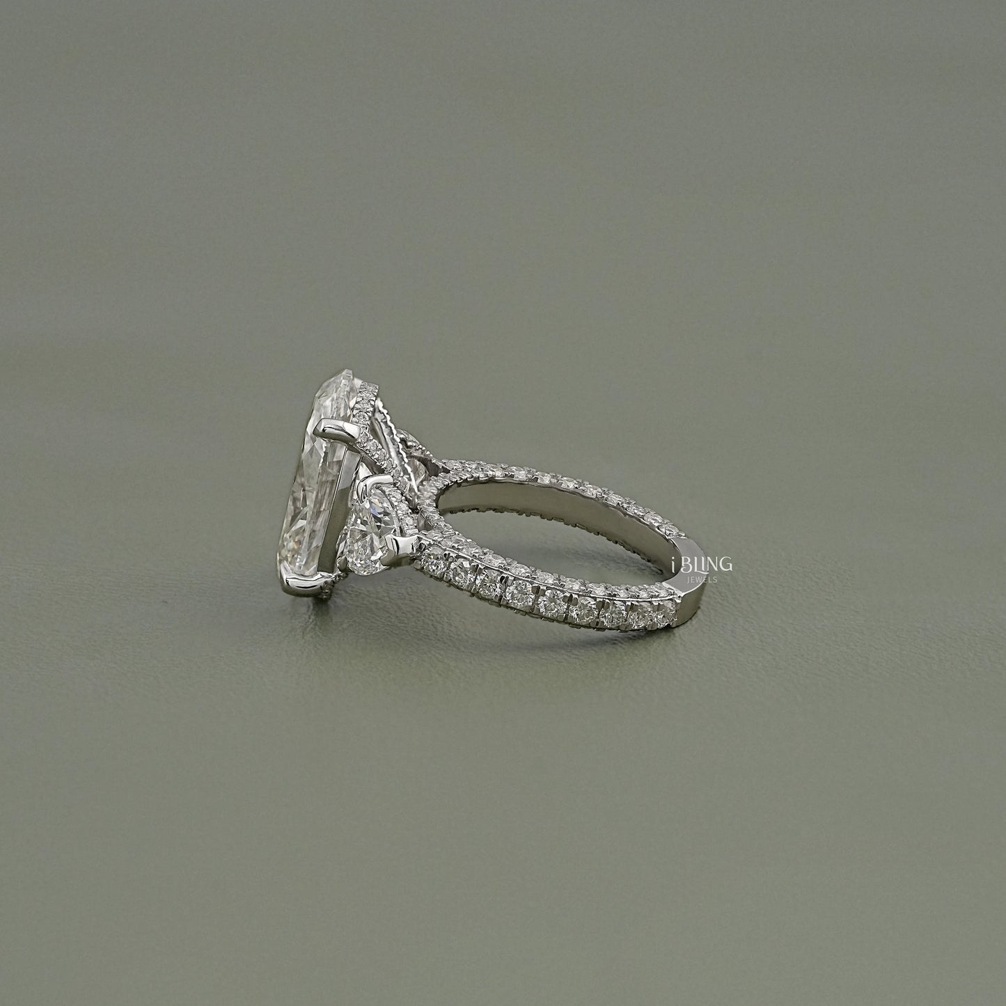 Oval Cut Three Stone Accent Diamond Ring Solitaire Accent Ring