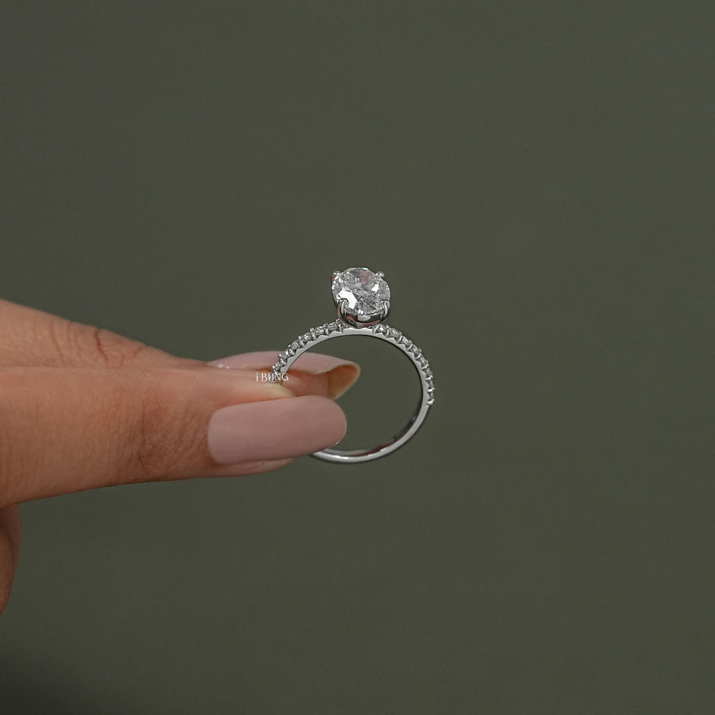 Oval Cut Lab Diamond Solitaire Accent Ring