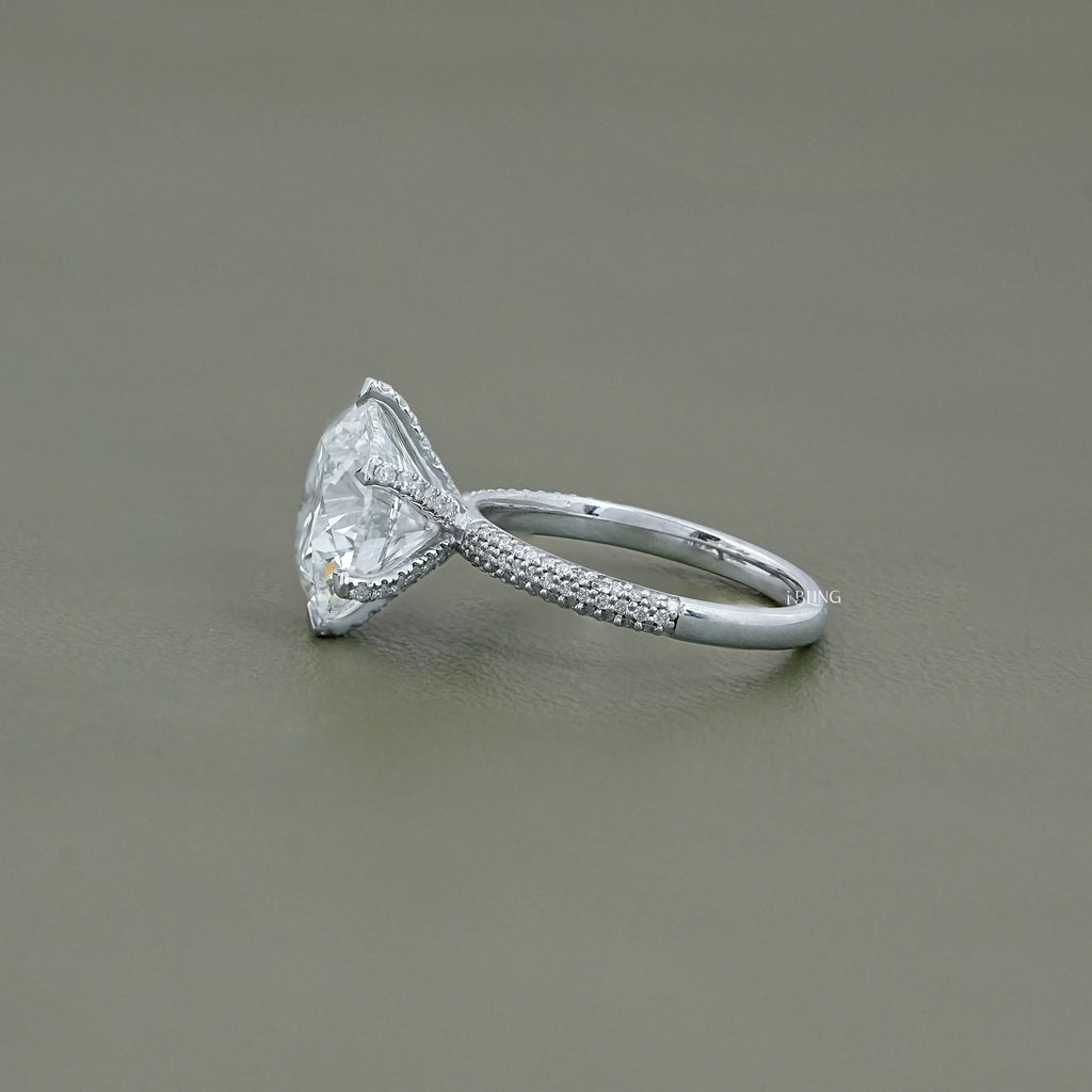 Round Cut Lab Diamond Pave Set Engagement Ring