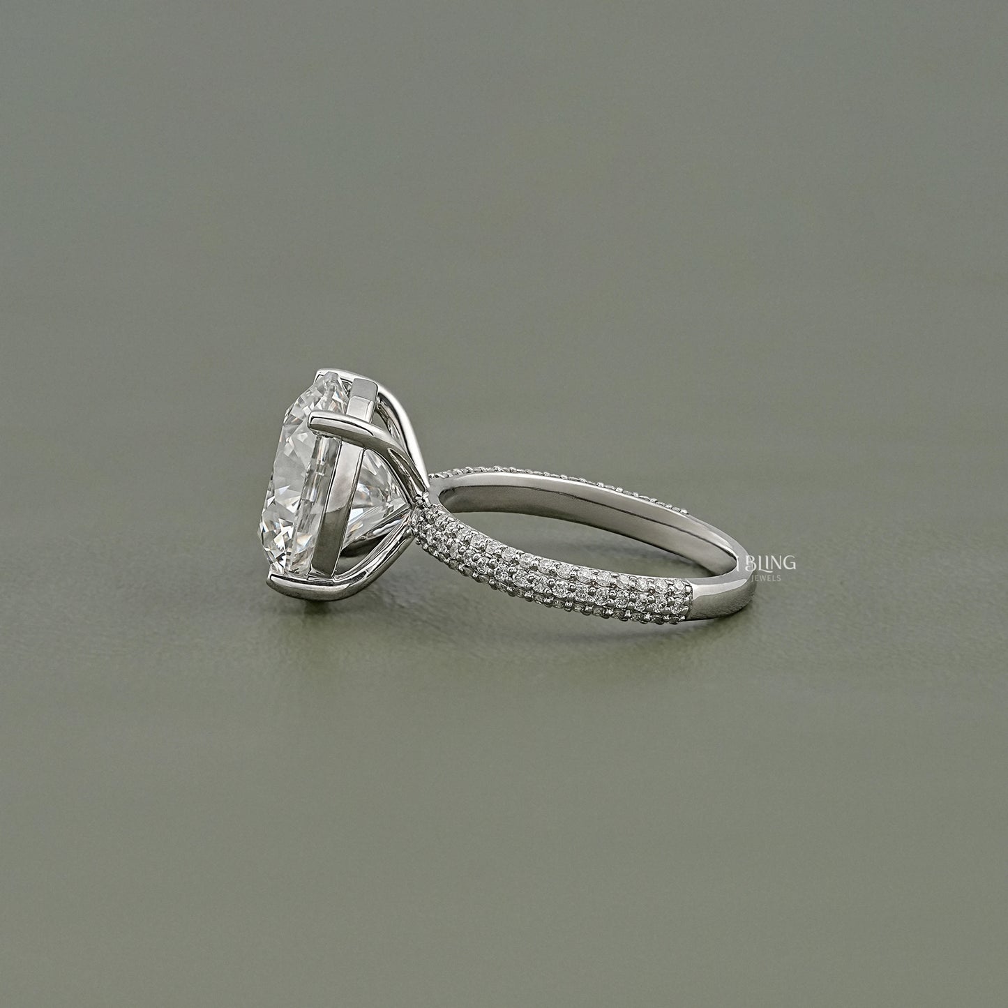 Round Lab Diamond Pave Engagement Ring Solitaire Accent Ring