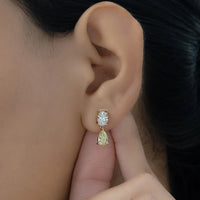 Oval Lab Diamond & Pear Yellow Diamond Dangle Drop Earrings