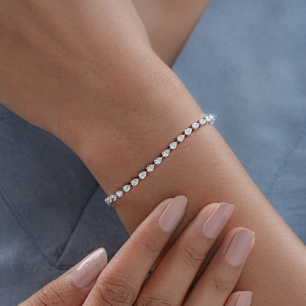 Pear Cut CVD Diamond Tennis Bracelet