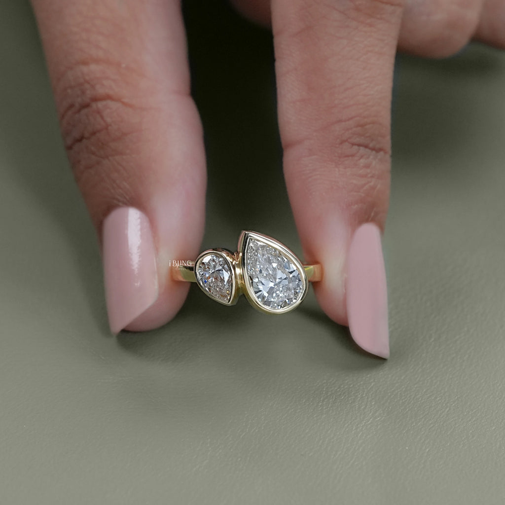 Two Pear Lab Diamond Bezel Set Wedding Ring