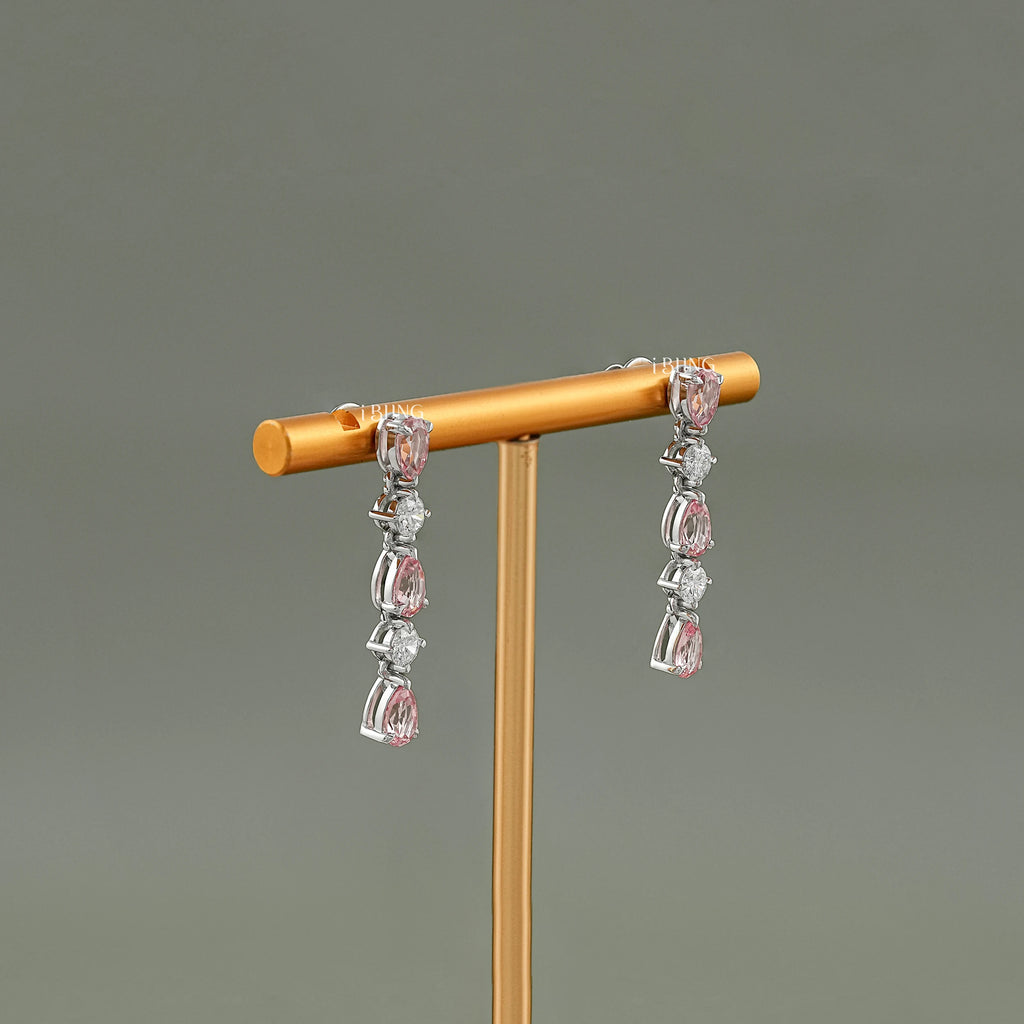Padparadscha Pink Pear Cut Dangle Earrings