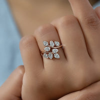 Pear Shaped Lab Diamond Cluster Set Bypass Ring