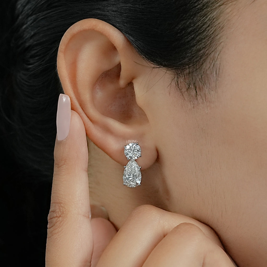 Pear Cut Lab Diamond Dangle Drop Wedding Earrings