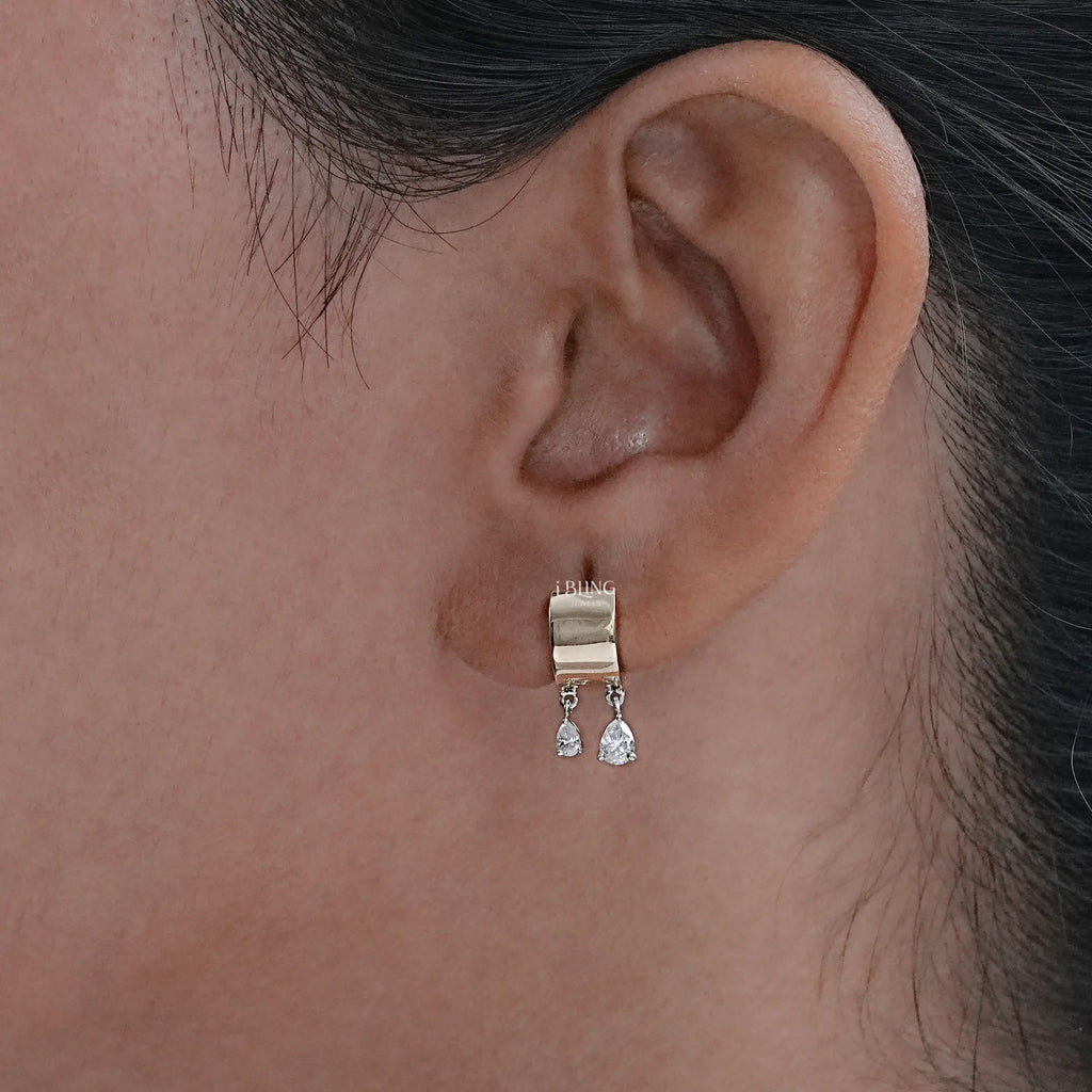 Pear Lab Diamond Huggie Hoop Earrings
