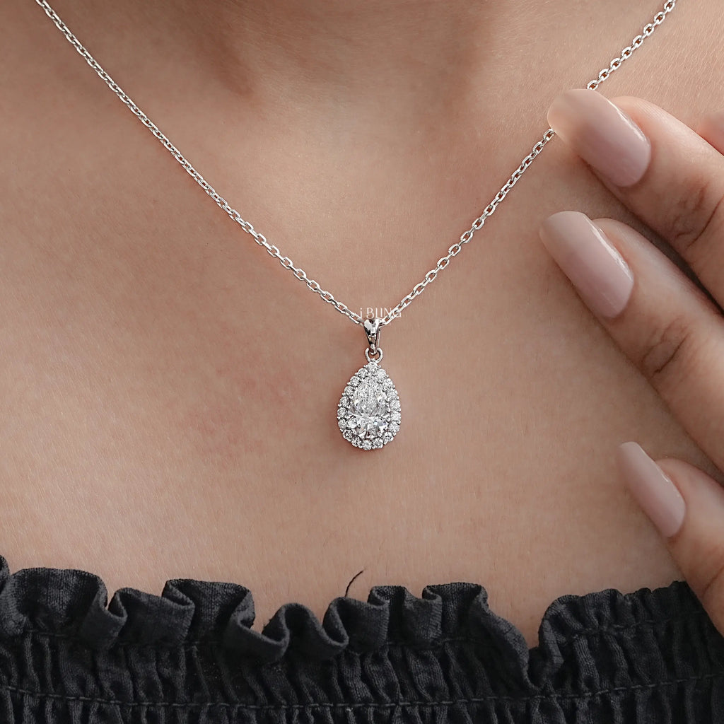 Pear Lab Diamond Halo Necklace