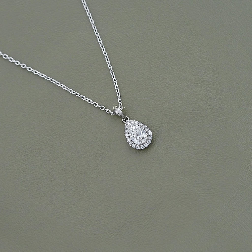 Pear Lab Diamond Halo Necklace