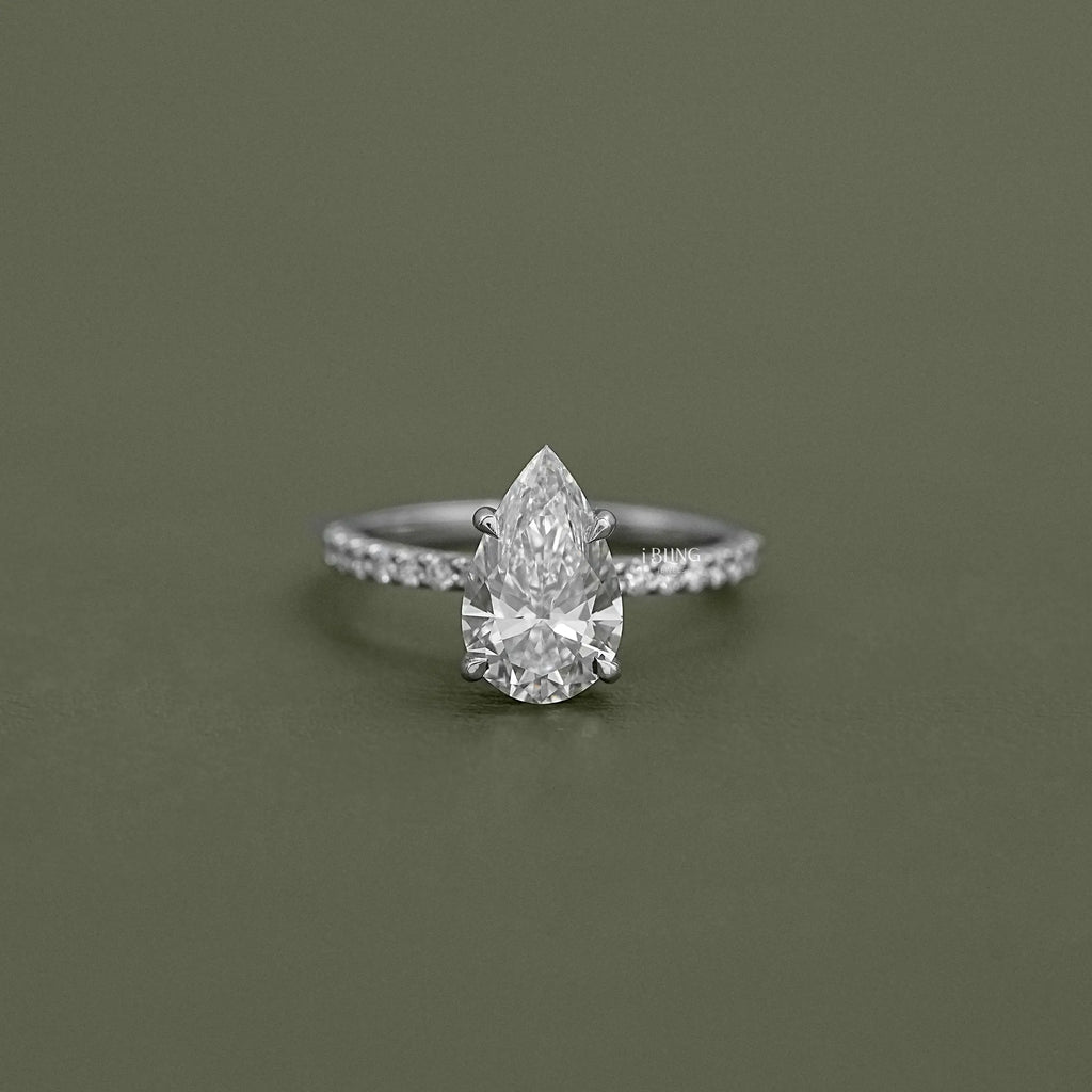 Pear Cut Lab Diamond Solitaire Accent Ring
